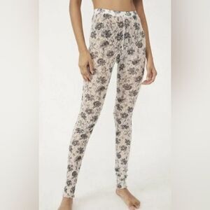 Free People Grey Floral Layered In Lace Footless Tights Chamoix Cream M NWT